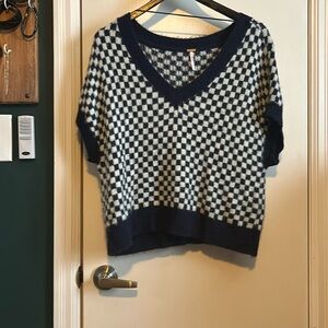 Free people sweater vest size S navy check